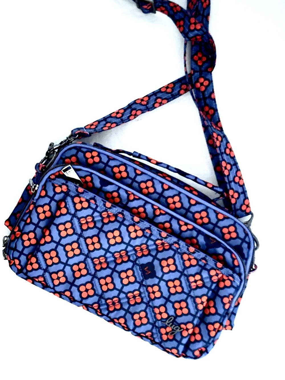 lug Scoop SE Crossbody in Blue with Orange Geometric Design RFID